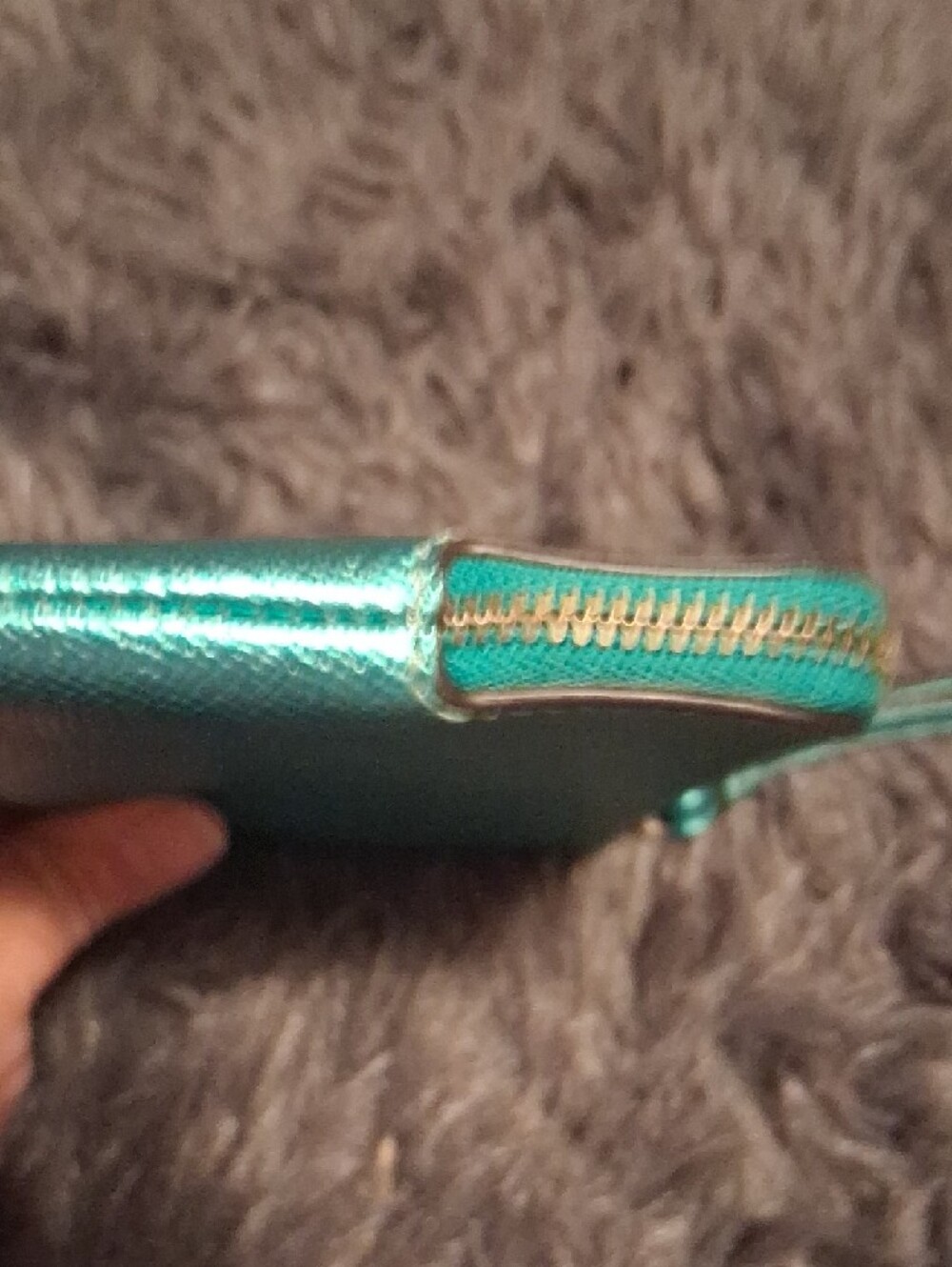 Coach Metallic Teal Wristlet Pouch with Strap - Picture 6 of 9